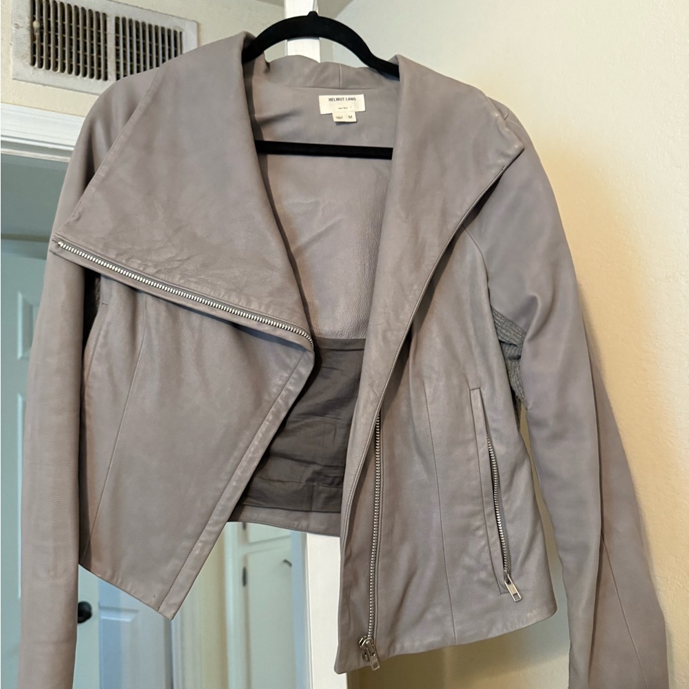 Helmut Lang Gray Leather Jacket Asymmetrical Design